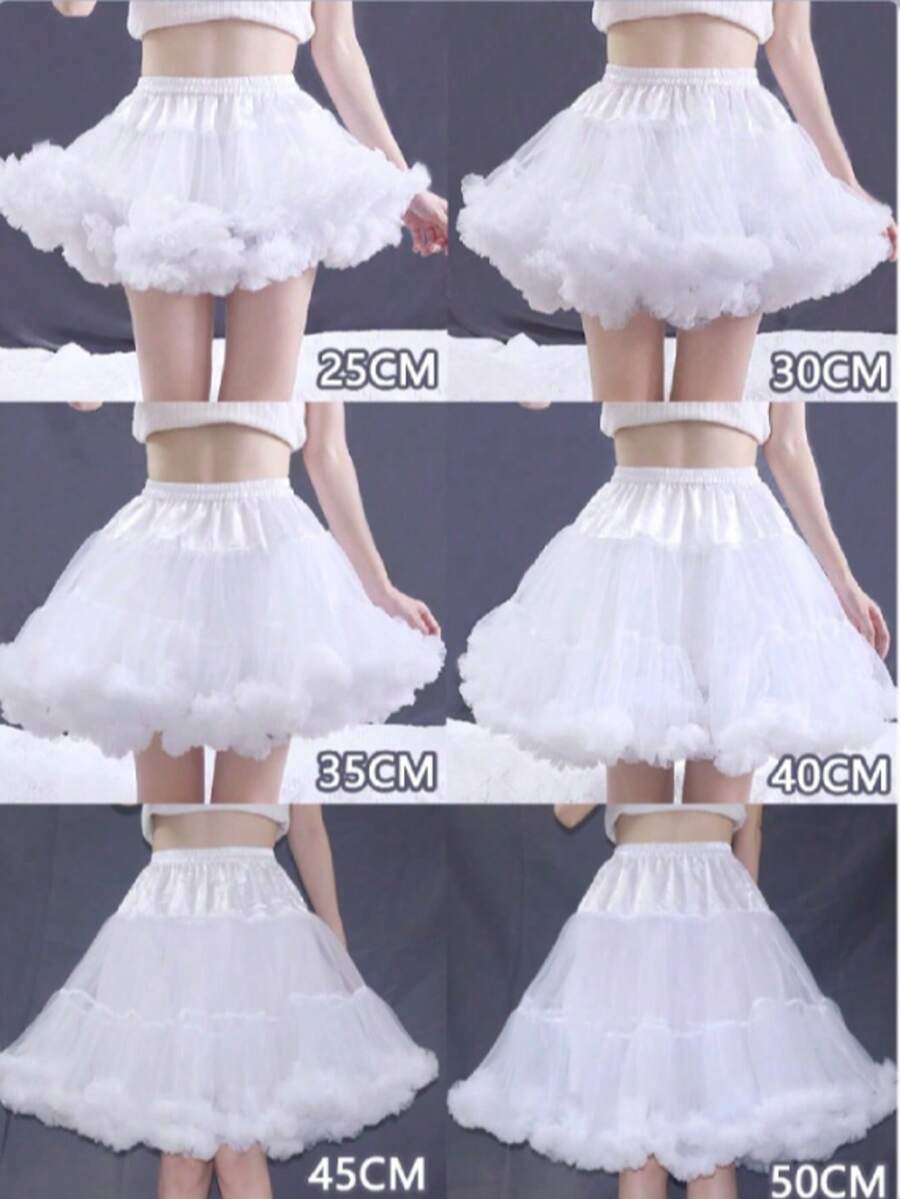 35cm Solid Color Polyester (Polyester) Double-Layer Fluffy Cloud Petticoat Lolita Petticoat - White - View 1
