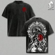Camiseta de Escanor – Camiseta Gráfica de Anime Oversize de Los Siete Pecados Capitales, Camiseta de Algodón Grueso con Efecto Lavado Ácido, Ropa Urbana Vintage de Manga, Ropa Casual Unisex, - Negro - Ver 1