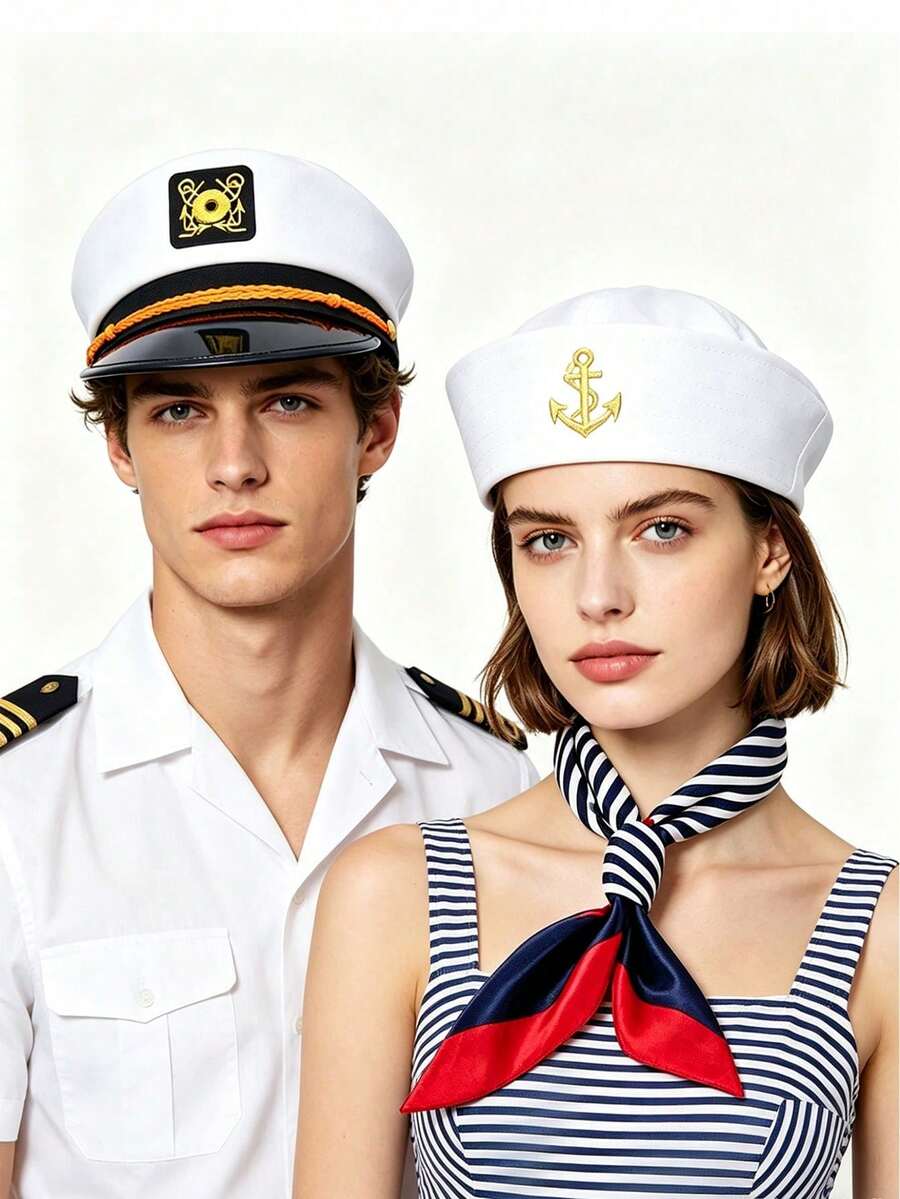 Hat Set Halloween Sailor Hat Sailor Cap Scarf Tie Party Sexy Summer Beach - Multicolor - View 1
