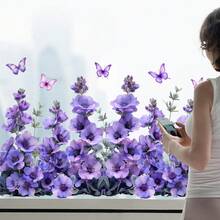 1PC Double-Sided Visible Wind Chime Window Sticker, Purple Butterfly Glass Sticker, Artistic Decorative Sticker, Electrostatic Adsorption Reusable, Suitable For Bedroom, Living Room, Study, Bathroom, Party, Store Decoration - Bellflower - View 4