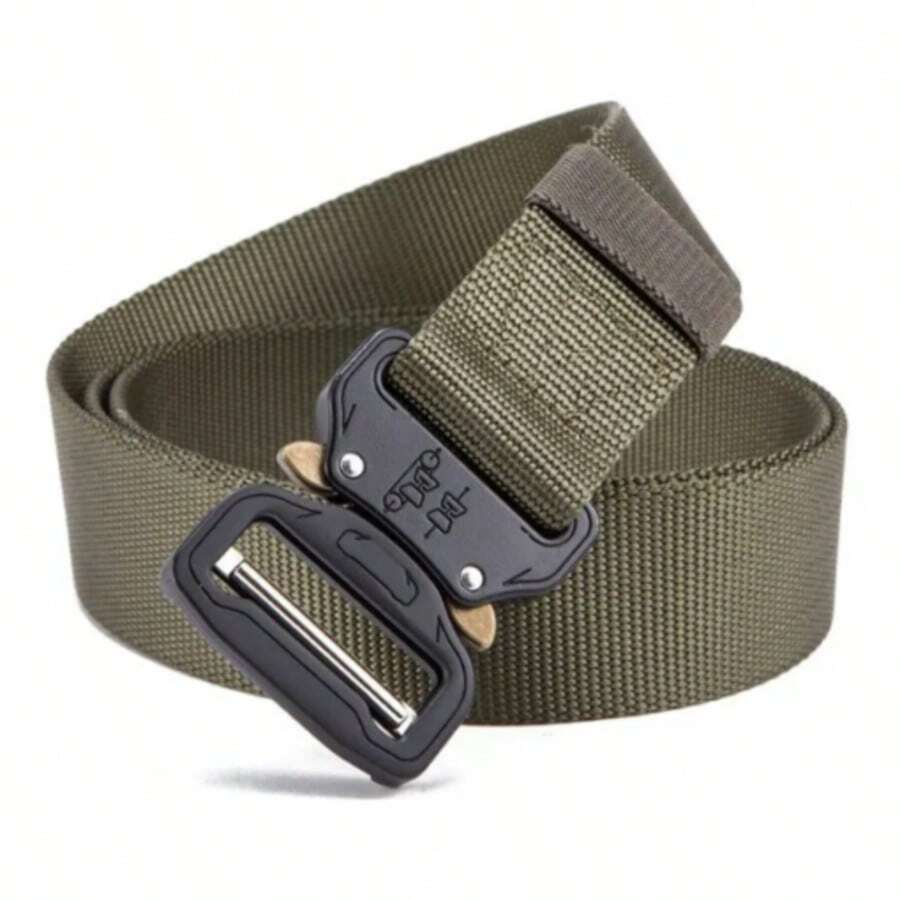 Cinturón Táctico Militar Ajustable Hebilla Metálica 125cm, Cinturon Táctico de Alta Resistencia para Deportes y Senderismo - Verde - Ver 1