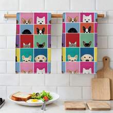2pcs Cartoon Colorful Plaid Dog Pattern Kitchen Towels, Rectangular Microfiber Kitchen Towels, Dishcloths, Scouring Pads, Hand Towels, Cooking Baking Tea Towels, Kitchen Decor, Housewarming Gift, Birthday Gift, Bathroom Cleaning Wipes, Decorative Towels - Multicolor - View 6