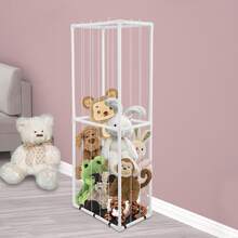 White PVC Vertical Stuffed Animal Storage Organizer, Floorstanding Plush Toy Holder With Elastic Rope For Bedroom Playroom - White - View 3