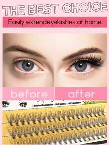 60 Clusters DIY Eyelash Extensions 10D Natural Lashes Volume Individual Eyelashes Extensions Lash Clusters DIY At Home Eyelash Clusters Fake Lashes Makeup Tools - C - View 6