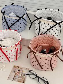 Fresh Large Polka Dot Cylindrical Storage Basket, Multiple Colors Available, Student Dormitory Makeup Organizer Storage Basket - Multicolor - View 1