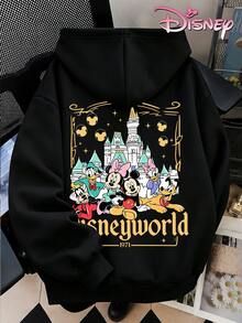 Women's Hooded Sweatshirt, Unisex Sweatshirt, Disney Castle Mickey Mouse Family Retro Hooded Sweatshirt, 1971 Letter Print Loose Women's Jacket. - 黑色 - 查看 2
