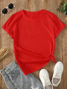 1 Pack Of Women's Clothing, Vintage Western Cowgirl Print, "Shoulda Been A Cowgirl Rodeo" Design, Casual Short-Sleeved Cotton T-Shirt, Summer Clothes. - 紅色 - 查看 2