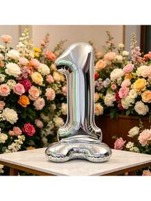 2pcs/1pc 42 Inch Silver Standing Number Foil Balloons, Self-Standing Design Without Support, Suitable For Anniversary, Memorial Day, Birthday Theme Party Atmosphere Decoration, Birthday Photo Props, Room Decor, Indoor Arrangement, Multi-Scenario Celebration Events, Lightweight Foil Material Reusable, Number Style Freely Selectable - 42-inch Standing Digital - View 4
