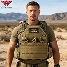 VAV YAKEDA Outdoor Activity Vest With Quick Release Buckles, 1000D Polyester Multi-Purpose Vest, Fully Detachable Parts & Laser Cut Design, Hook And Loop Panel, Elastic Adjustable Waist 75-125cm, Breathable Hapalon Straps, Hiking, Camping And Outdoor - Tan - View 1