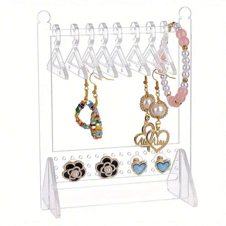1pc Transparent Acrylic Jewelry Display Rack, Earring Holder, Necklace Organizer, Jewelry Storage Hanging Rack - Clear - View 1