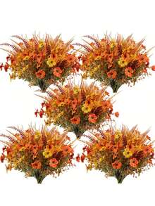 8pcs/4pcs/1pc - Autumn Artificial Flower Bouquet, Autumn Floral Decoration, Outdoor Artificial Hanging Basket Flower Arrangement, Halloween Decorative Flowers, Indoor Decorative Bouquet, UV Resistant And Fade-Resistant Autumn Plant Appearance Realistic, Thanksgiving Harvest Vase Centerpiece Decoration, Thanksgiving Harvest Decoration, Room Decoration, Farmhouse Autumn Table Centerpiece Decoration - Multicolor - View 1
