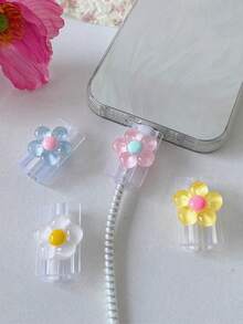 2 Transparent Flower Charger Protector Cases - Pink - View 5