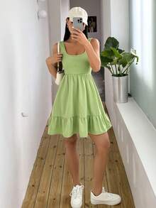 Vestido tipo chaleco de color sólido con diseño empalmado para mujer - Morado - Ver 7