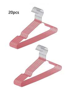 1pack With 1pc/5pcs/10pcs/20pcs Indoor Hangers, Minimalist Metal Clothes Hangers With Non-Slip Grooves, Suitable For Adult Use - Pink - View 9