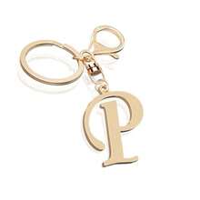 Lindo llavero de acero inoxidable con letra inicial dorada para mujeres y niñas, dijes para bolso de llave, bolso de mochila, regalo personalizado - dorado-L - Ver 2