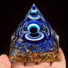 1pc Natural Stone Crystal Slice Evil Eye Sphere Orgone Energy Pyramid Devil Eye Resin Pyramid Home Decor Yoga Ornament - Multicolor - View 12