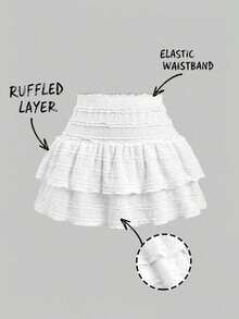 Y2K Casual Resort Mini Skirt With Double-Layered Hem And Solid-Color Ruffle Trim - Blanco - View 1