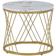 (WF300416AAA) Set Of 2 Modern Nesting Coffee Tables, Marble Veneer, Nesting Style, Round, With Gold Frame. - Black - View 6