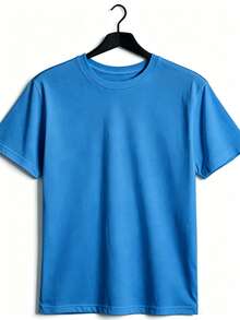 Women's Comfortable T-Shirt With Round Neck, Short Sleeve, Cotton Blend, Soft And Breathable, Casual Clothing For Spring And Summer, Urban Style - Blue - View 2