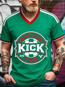 Men's Short Sleeve T-Shirt, Retro Football Style, Circular Design "SAILOR KICK Fan 2026" - Green - View 1