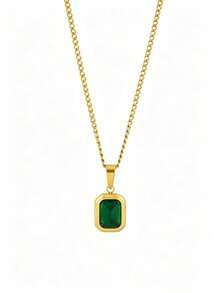 1PC French Vintage Minimalist Emerald Green Alloy Pendant Necklace For Women, Niche Design, High-End Fashion, Versatile Collarbone Chain - Multicolor - View 5