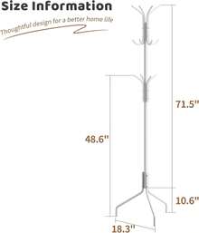 Freestanding Coat Rack, Hat Rack, Jacket Organizer, Metal, 18.3" L X 18.3" W X 71.5" H, White - White - View 7