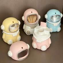 1pc New Astronaut Automatic Pop-Up Toothpick Holder, Creative Cartoon Toothpick Tube For Home, Press To Dispense, Automatic Rebound Retrieval, Dust-Proof Sealed Anti-Dust, Thick And Durable, Rounded Edges For Hands, Cute Astronaut Design, Macaron Multi-Color Options - Multicolor - View 8