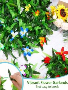 Hawaiian Lei Necklace Bulk Pack, Hawaiian Lei Headpiece Set, Tropical Style Hawaiian Lei Necklace, Tropical Artificial Flower & Leaf Lei, Luau Party Decor, Beach Party Supplies, Birthday Decoration, Wedding Decoration (Random Color) - Multiple Styles - View 3