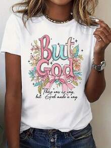 Camiseta de mujer con diseo floral "Pero Dios" y cita inspiradora - Perfectara uso diario, iglesia o eventos basados en la fe - 220g - Blanco - Ver 2