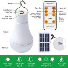 1PC 7W Removable Solar-Powered Hanging LED Bulb With Remote Control, Rechargeable Portable LED Light Suitable For Home Gardens, Patios, Chicken Coops, Camping, Power Outages, And More; Can Also Function As An SOS Signal Light. - Portable Solar Lights - View 7