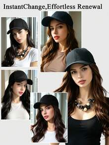 Gorra de béisbol con peluca sintética larga y recta/rizada - Gorra de peluca integrada de 26 pulgadas, protección solar 2 en 1, adecuada para mujeres, fiesta de Navidad y uso diario - Multicolor - Ver 11