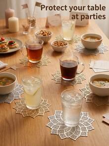 12入金箔雞尾酒杯墊，PVC材質餐墊，3.94英吋圓形咖啡杯墊，可水洗、易清潔、可擦拭、防滑、耐熱，適用於房間裝飾、居家桌面裝飾、家居佈置，適合節日、派對、生日、婚禮及晚餐聚會 - 彩色 - 查看 2