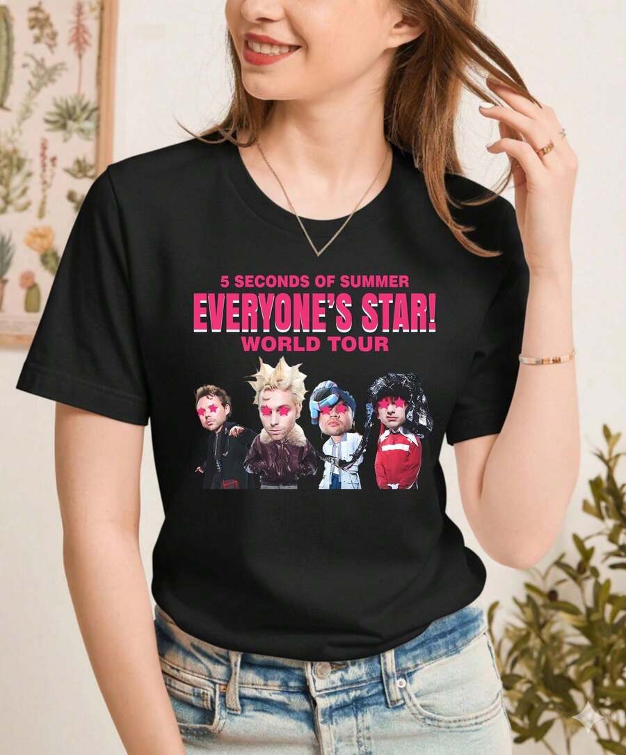 1 pieza Camiseta Negra Premium Ultra Cotton de 180g de 100% Algodón de 5 SECONDS OF SUMMER - Negro 5 - Ver 1