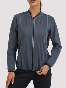 Women's Long Sleeve Sauna Suit Weight Loss Zipper Contrast Color Sauna Jacket Sweat Workout Gym Exercise Sports - Grey - View 2