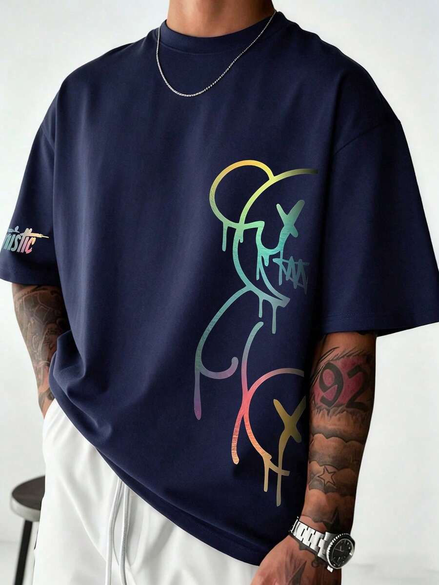 Camiseta de manga corta casual y versátil con elemento impreso simple para hombres Zrgoth - Rosa - Ver 1