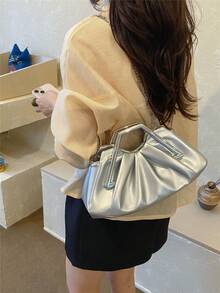 Sac à main plissé nuage pour femmes, design élégant de dame exquise de luxe léger avec chaîne en métal, mode haut de gamme convenant pour le shopping, les rendez-vous, les fêtes, couleur argent - Argent - Voir 6