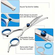 5pcs Professional Stainless Steel Pet Grooming Scissors Set, Curved Scissors + Thinning Scissors + Comb + Round Tip Scissors + Nail Clippers, Round Tip Facial Trimming Scissors & Dog Nail Clippers, Dog & Cat Hair Trimming Set - Multicolor - View 5