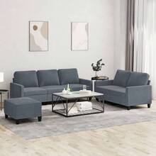 vidaXL Sofagarnitur 3-TLG., Sessel Couch mit Kissen Fußhocker, Sofa Wohnzimmersofa mit Armlehnen, Couchgarnitur Designsofa Sitzmöbel Polstermöbel, Dunkelgrau Samt - Dunkelgrau - Übersicht 8