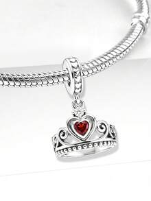 1pc 925 Sterling Silver Princess Crown Heart Charm, Suitable For Women Bracelet/Bangle DIY Jewelry Making And Daily Decoration - Crown - View 2