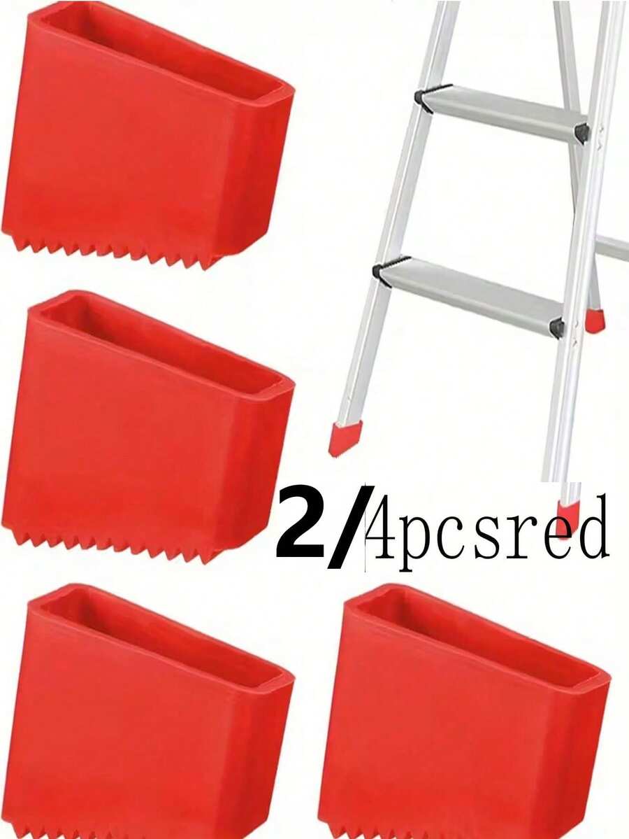 2/4pcs Non-Slip Rubber Ladder Feet Pads - Universal Replacement Anti-Slip Pads With Textured Toe Design (Black/Red/Grey/Blue), Ladder Safety Accessories, Suitable For Various Indoor/Outdoor Uses, Home/Office/Construction Site