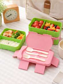 Caja Bento Dividida Estilo Japonés con Bloques de Color, Caja de Almuerzo a Prueba de Fugas y Fácil de Limpiar, Adecuada para Oficinistas, Estudiantes, Comidas Ligeras, Caja de Almuerzo Portátil, Viene con Utensilios - Rosa - Ver 10