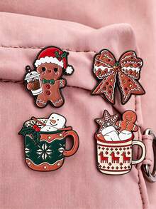 4pcs/Set Cute Cartoon Multi-Style Christmas Metal Brooches For Women, Work As Bag Pins And Clothing Accessories, Versatile For Daily Wear. - Multicolor - View 3