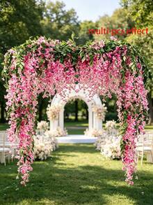 Enredadera artificial rosa, enredadera artificial de glicinia colgante, adecuada para decoración del hogar, decoración interior, decoración del patio, decoración de pared, decoración interior y exterior, decoración de dormitorio, decoración de boda, decoración de mesa, decoración de fiesta, decoración de cumpleaños, decoración del Día de San Valentín - Multicolor - Ver 6