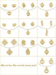 Luxury Daily Wear Gold-Tone Stainless Steel Earring & Necklace Set, Shell & Heart Multi- Hypoallergenic Jewelry, Ideal Holiday Gift For Women - Multicolor - View 8