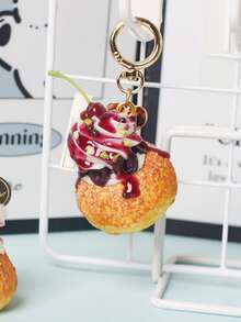 1Pc Artificial Strawberry Tart Cream Puff Cake Model Fake Food Keychain Realistic Dessert Charm Pendant Bag Cute Decoration - Multicolor - View 11