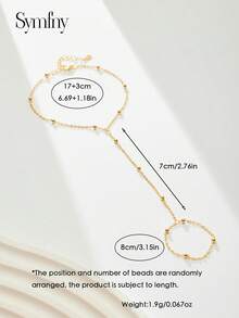 SYMFNY Combo 1 vòng tay và nhẫn dây chuyền đính cườm thời trang tối giản bằng bạc Sterling - Vàng - Xem 3