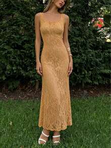 Vestido de fiesta elegante sin mangas de encaje ajustado tipo sirena para mujer, vestido de lujo para invitada de boda y gala de noche, vestidos de verano para playa y vacaciones, atuendos para regreso a clases - Naranja - Ver 7