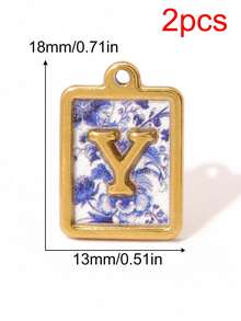 2pcs Stainless Square Letters Letters Pendant 18K Gold Plated Charms For Making DIY Jewelry Accessories Supplies - Pendants - View 11