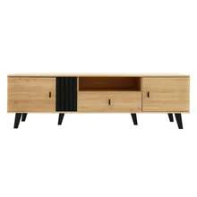 Elegance And Style: 170cm TV Stand In Wood And Black, Low TV Stand With Drawers, Multiple Storage Functions, Unique Appearance. - 自然色 - 查看 10