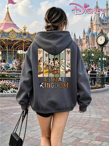 Disney Women's Hooded Sweatshirt, Unisex Sweatshirt, Leopard Print Patchwork Letter Animal Kingdom Adventure Mickey Mouse Family Sweatshirt - Dark Grey - View 4